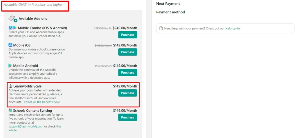 LearnWorlds Scale Package Add-on