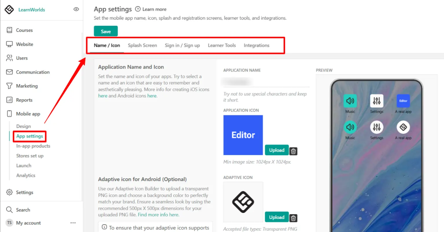 Building Mobile App in the LearnWorlds Dashboard