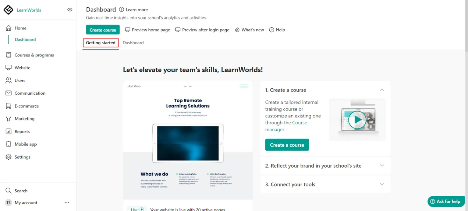 LearnWorlds Dashboard
